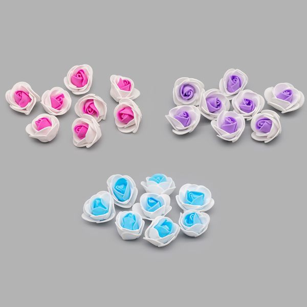 Цветочек-розочка из фоамирана 38 мм, микс №5, 3 цвета, 24 шт