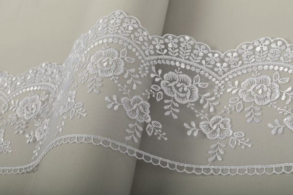 Кружево на сетке широкое 155 мм / 10 м, белый, Gamma GKM-15501