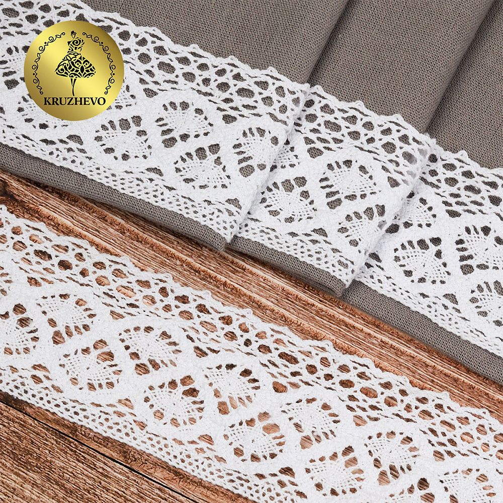 Кружево вязаное (тесьма) 50 мм / 10м, 6368 цв.02 белый, Kruzhevo