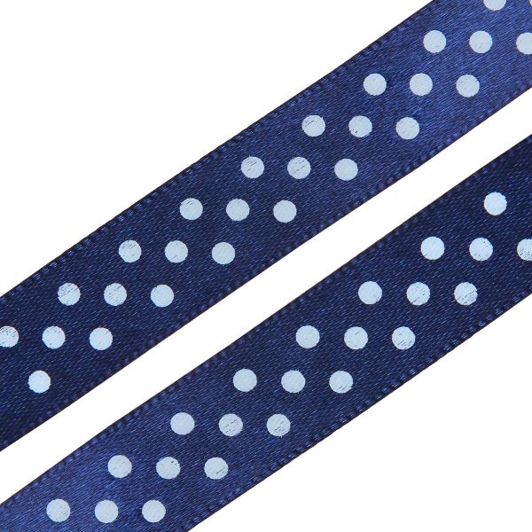 Лента атласная в горошек 15.0 мм / 3 метра, т.синий, Globus