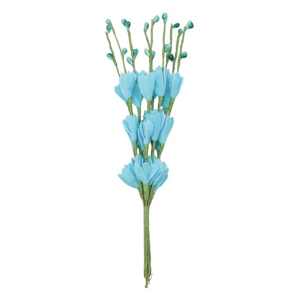 Веточка декоративная букетик, цветочек-фоамиран, 22см, цв. голубой, С-2009