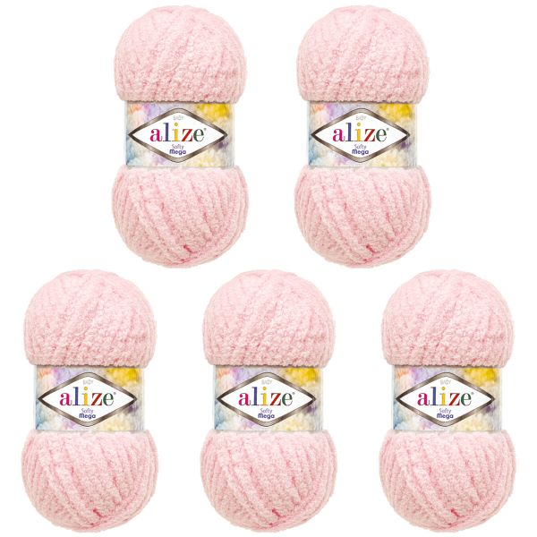 Пряжа Alize (Ализе) Softy Mega / уп.5 мот. по 100 г, 70м, 31 бледно-розовый