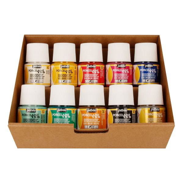 Набор красок Porcelaine 150 Коллекция по фарфору и керамике под обжиг с аксессуарами 10 цв. 45 мл, 758471, Pebeo