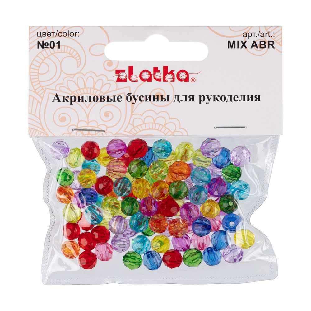 Бусины акрил ⌀8 мм, 25 г (98±2 шт), №01 ассорти, Zlatka ABR