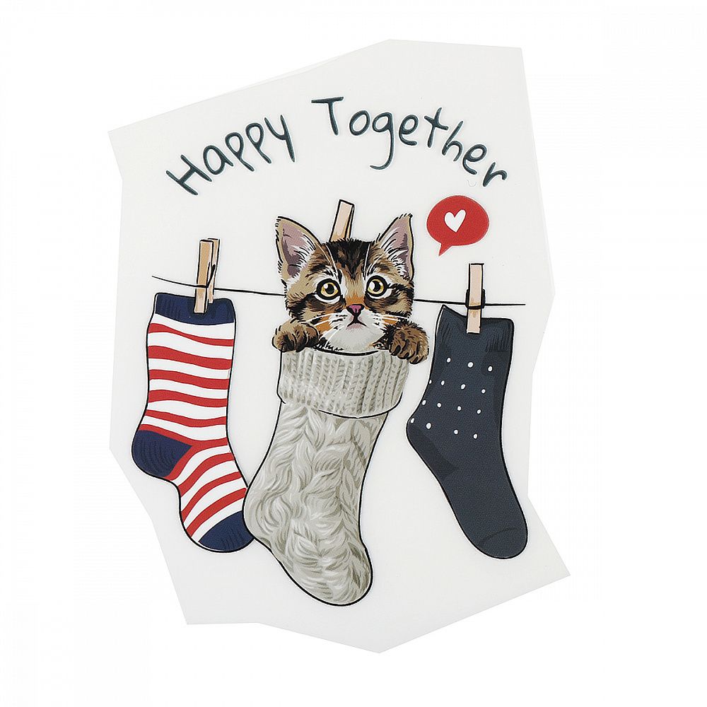 Термотрансфер арт.1225 Котенок в носке 12х9.2см, уп.2 шт