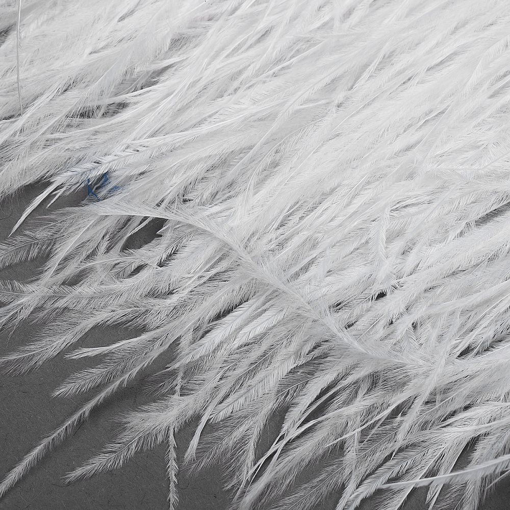 Перья на ленте декоративные Страус FBY-15-01 15см белый уп.2м