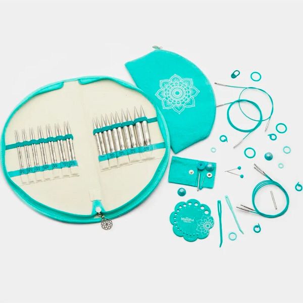 Набор съемных спиц KnitPro Mindful Gratitude в футляре, 12 видов спиц 3-12мм/13см, нержавеющая сталь/пластик, серебро/бирюзовый, 36301