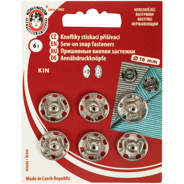 Кнопка пришивная металл ⌀16.0 мм, 6 шт, никель, KOH-I-NOOR 10 (KIN1000 №6)