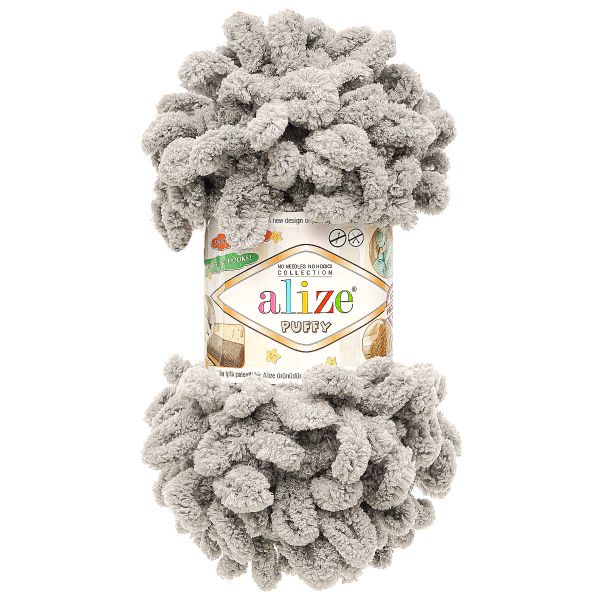 Пряжа Alize (Ализе) Puffy / уп.5 мот. по 100 г, 9м, 302 серый