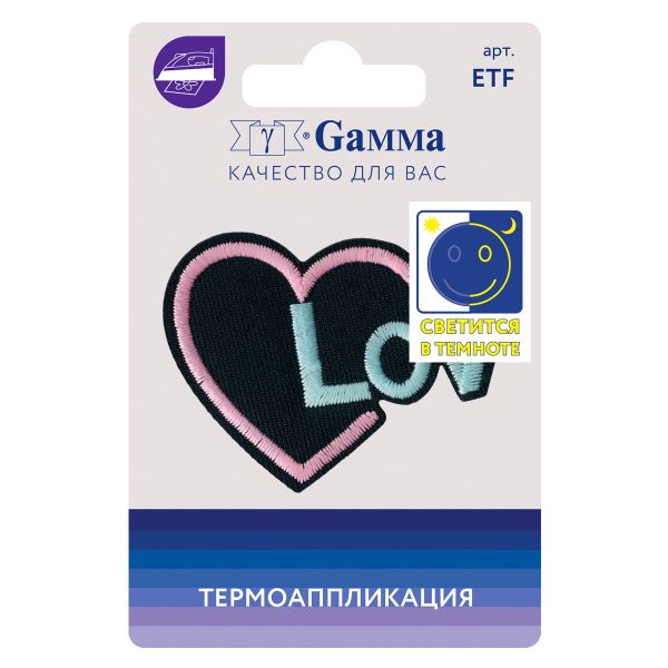 Термоаппликация №05, 1 шт, 02-515 Сердце lov 6.1х4.7 см, Gamma ETF