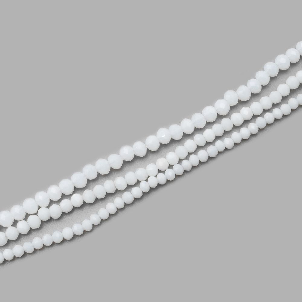 Бусины стекло ⌀2 мм, 3 мм, 4 мм, граненые, рондели, 3 нити по 38±1 см, микс, Astra&Craft, 49 белый