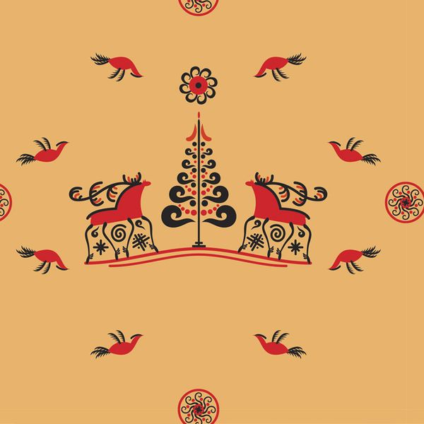 Ткань для пэчворка Peppy Мезенские узоры, отрез 50х50 см, 135 г/м², МУ-18 бежевый, Peppy