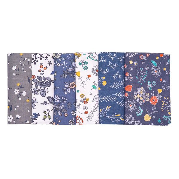 Набор тканей Цветочный принт серо-голубой (100% хлопок), 50х50см, 6 шт, Astra&Craft, PAT06-01