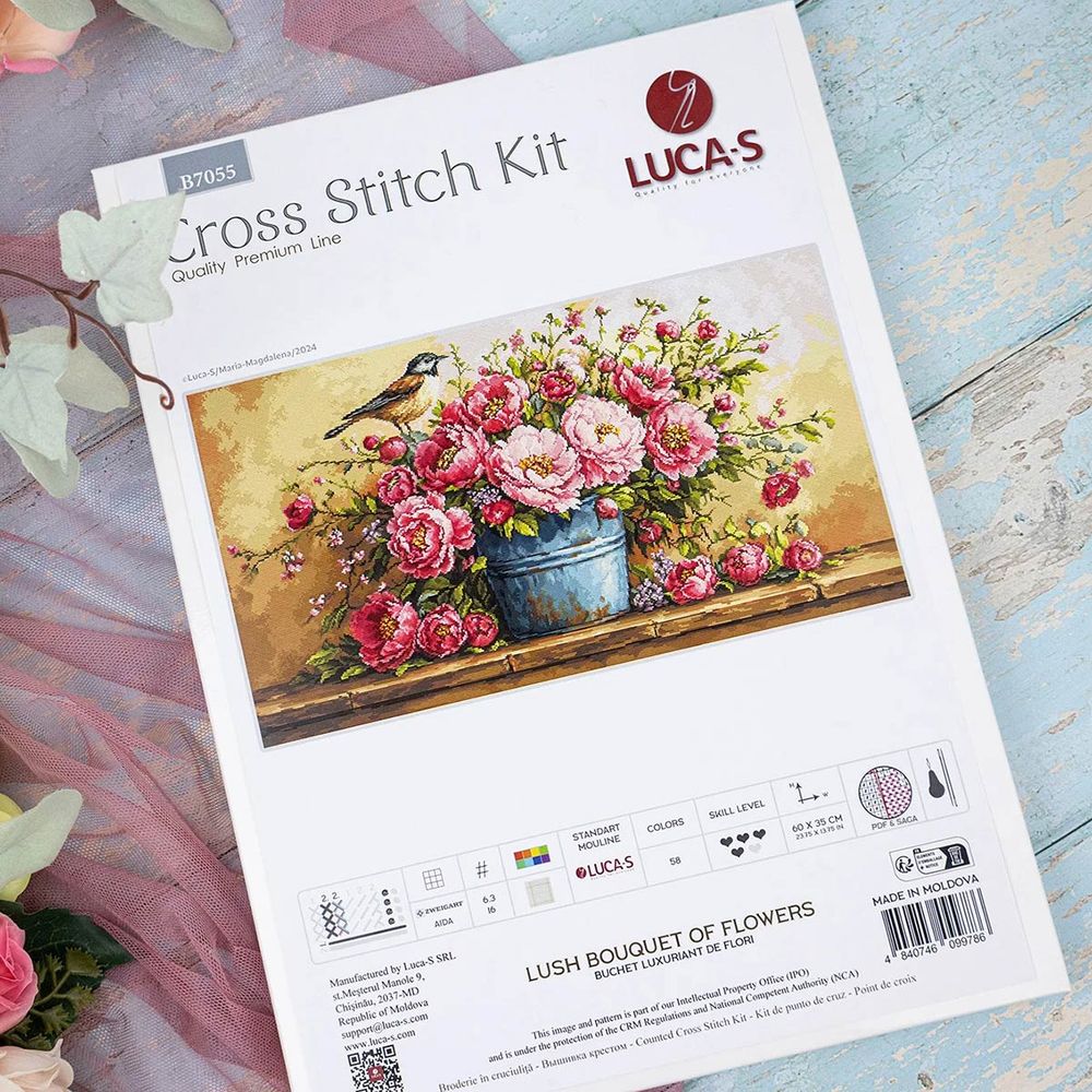 Набор для вышивания нитками Luca-S, Пышный букет цветов 60х35см