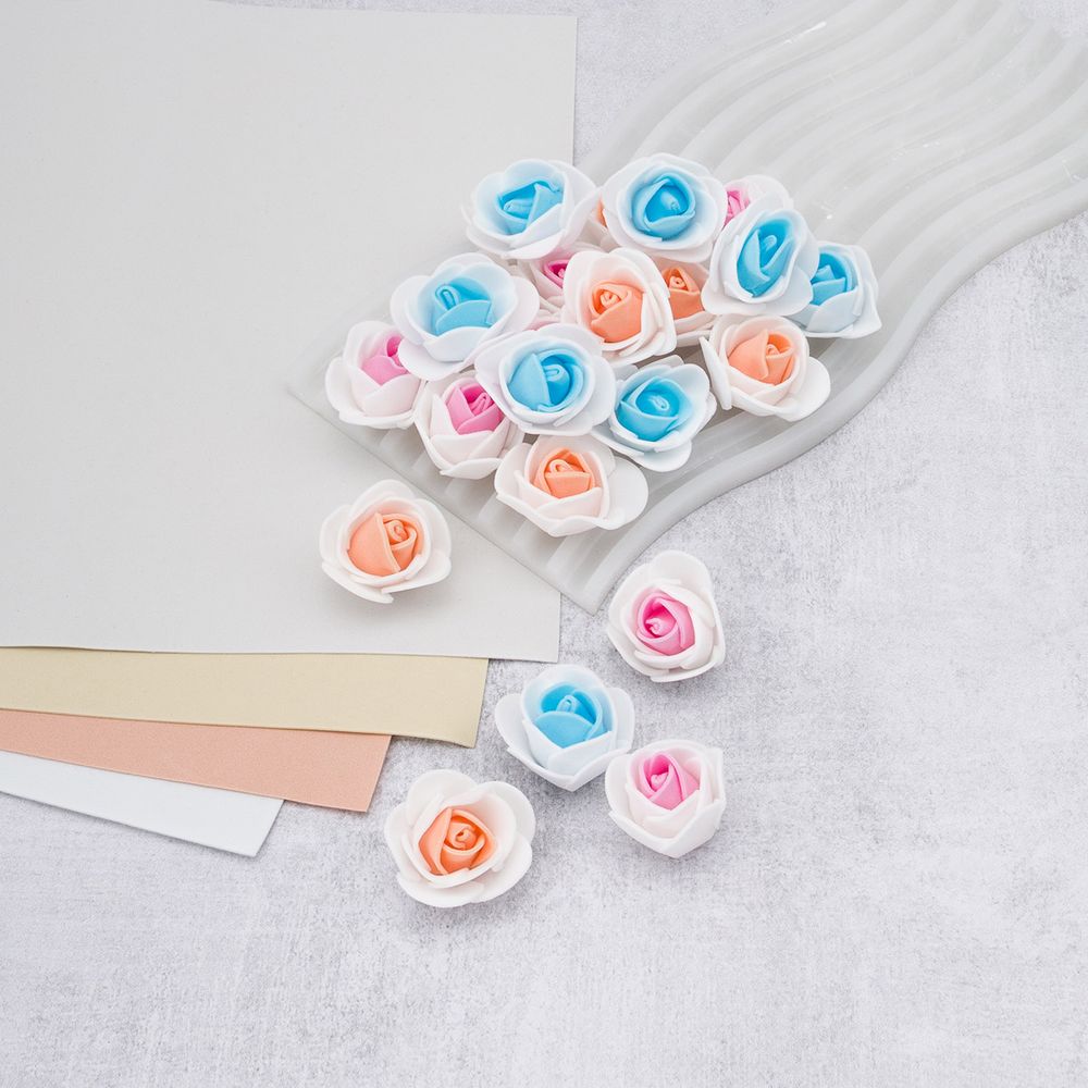 Цветочек-розочка из фоамирана 38 мм, микс №7, 3 цвета, 24 шт