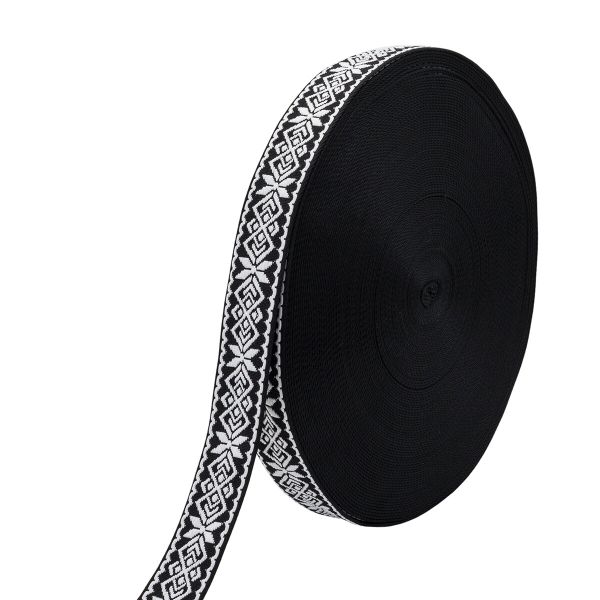 Стропа (ременная лента) 38 мм / 45.72 метра, [34.05 г/пог.м], с принтом 1-сторонняя, T0783 черный/белый, 3Al359