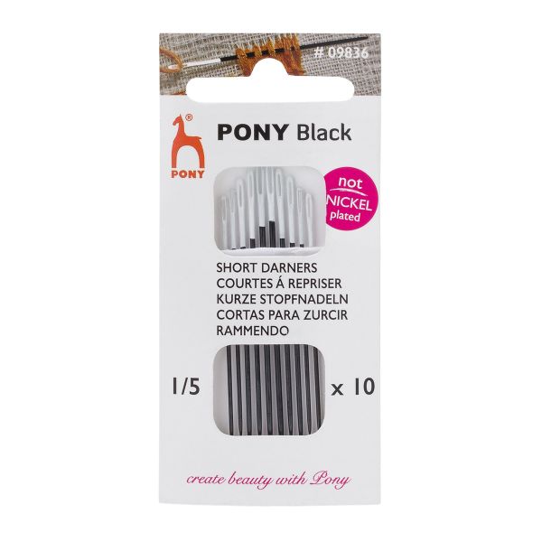 Иглы ручные для штопки короткие Darners Black №1-5 c белым ушком, 10 шт, Pony, 09836