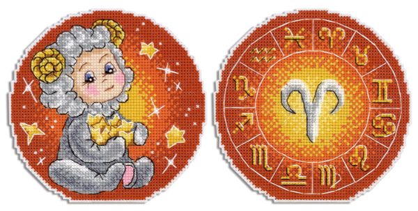 Набор для вышивания нитками МП Студия (Жар-птица), Знаки зодиака. Овен 12х12 см