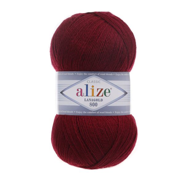 Пряжа Alize (Ализе) Lana Gold 800 / уп.5 мот. по 100 г, 800м, 057 бордовый A
