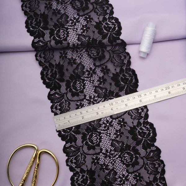 Кружево бельевое эластичное 150 мм / 13.7 метров, черный, 3AR1269
