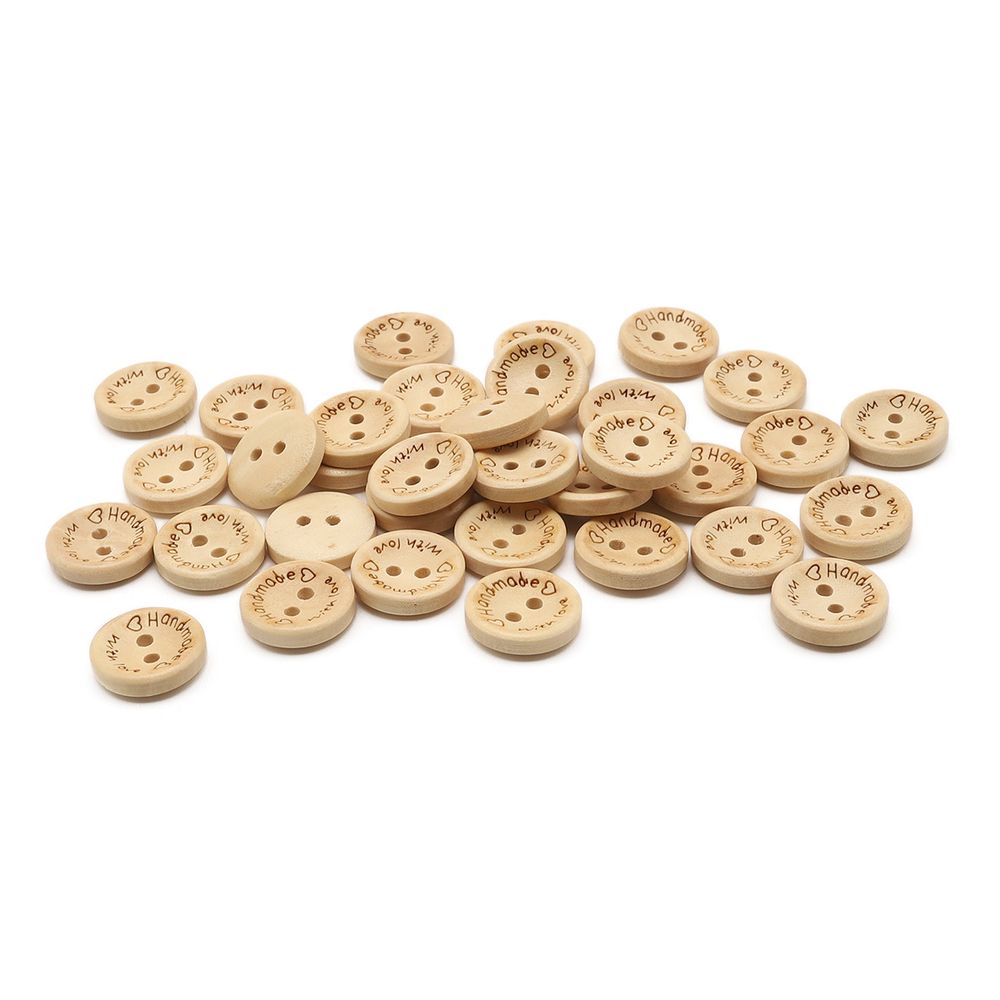 Пуговицы на 2 прокола Handmade with love 24L (15мм), дерево (Milk (молочный)), W22, 36 шт
