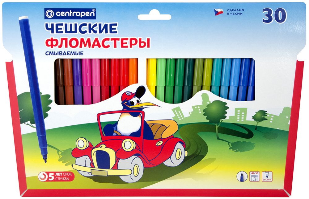 Набор цветных фломастеров Washable TP РА, 30 цв, Centropen 7790/30 РА