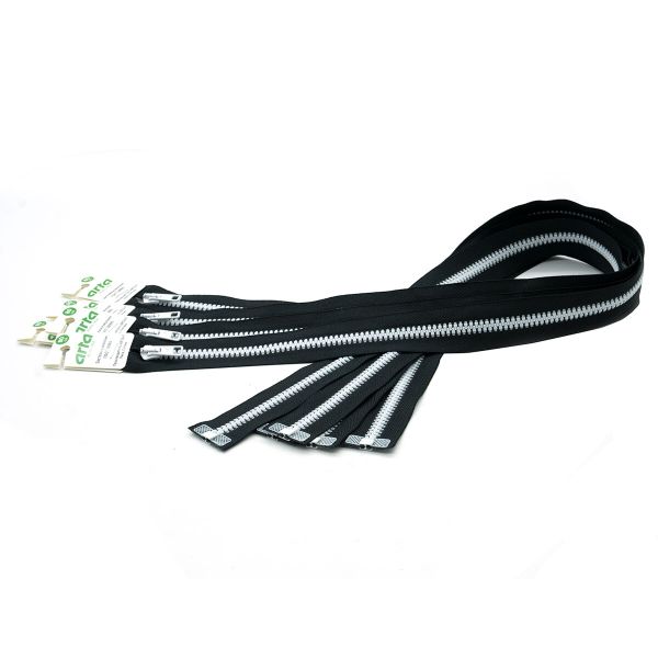 Молния трактор Arta Т6 (6 мм) 1 зам., разъем., 80 см, BiColor, цв. 077 черный / 001 белый, уп.5 шт