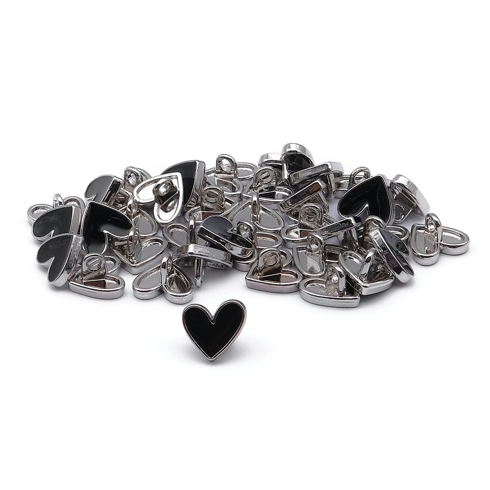 Пуговицы на ножке фигурная Сердце 16L (10мм), металл (Black/S (черный/серебро)), MEs-2012, 36 шт