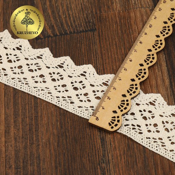 Кружево вязаное (тесьма) 50 мм / 10 метров, TBY.1003 цв.02 натуральный, Kruzhevo