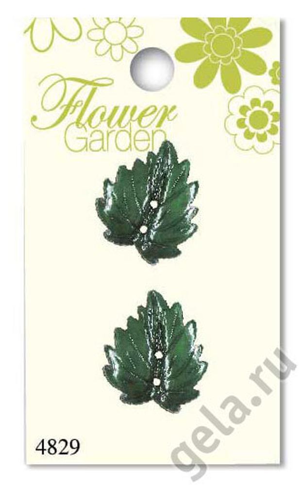 Пуговицы Flower Garden, 25 мм, 2 шт, пластик, зеленый
