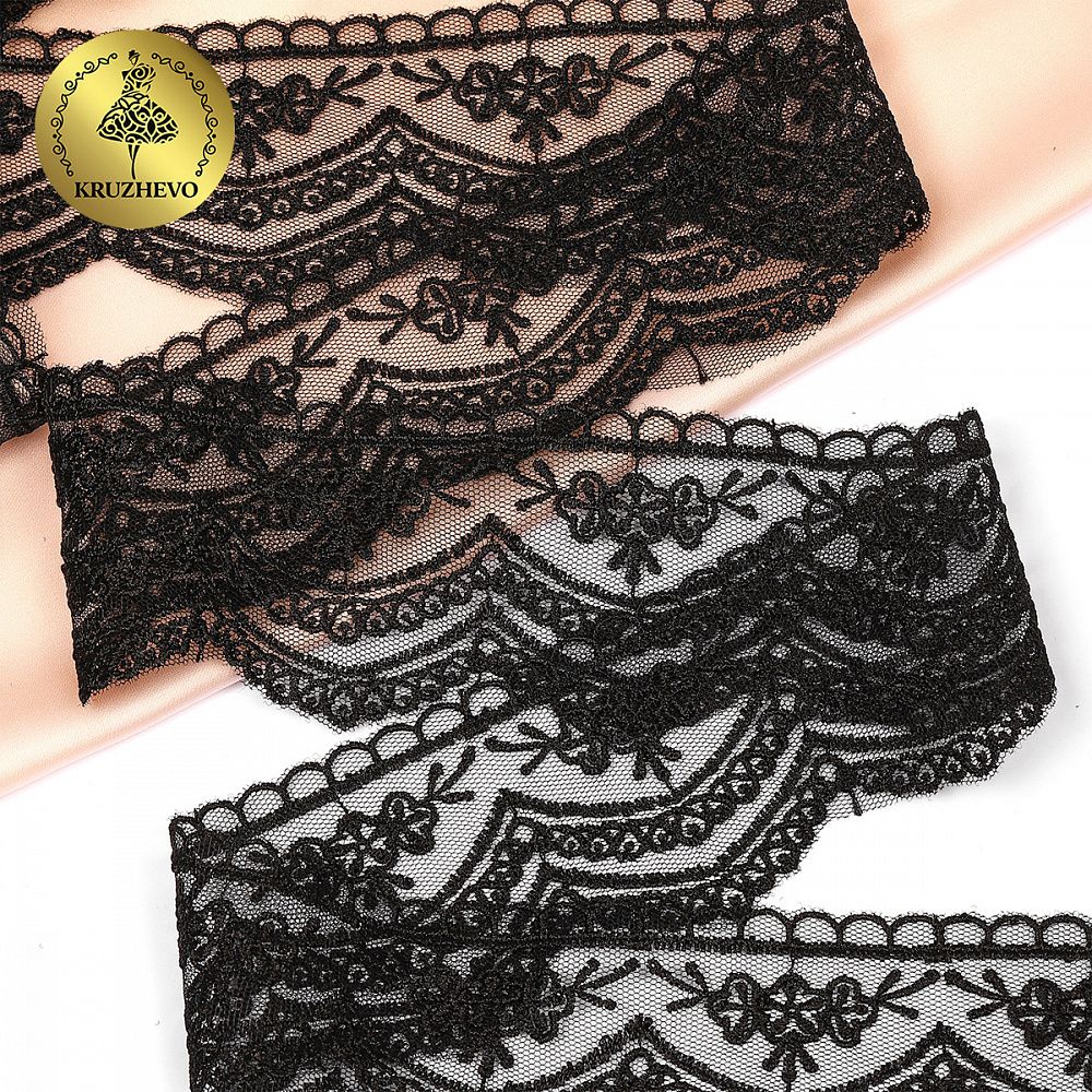 Кружево на сетке 60 мм, 2110 цв.черный уп.13.71м, Kruzhevo