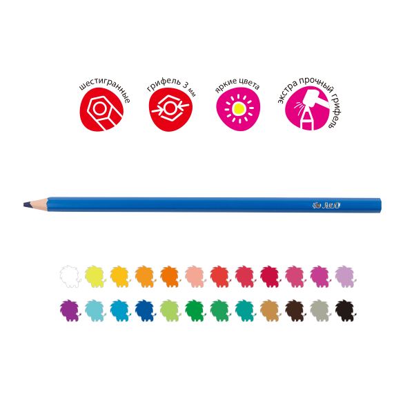 Карандаш цветной пластиковый заточенный 24 цв, Лео LNPCP-24
