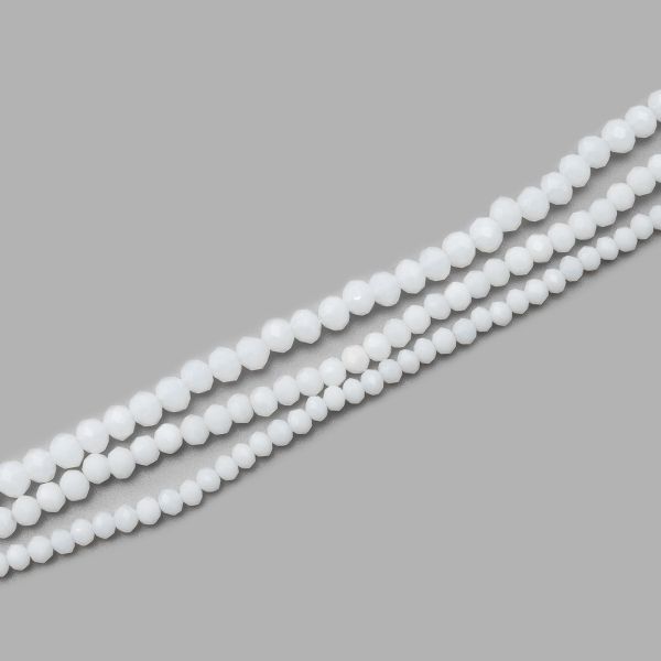 Бусины стекло ⌀2 мм, 3 мм, 4 мм, граненые, рондели, 3 нити по 38±1 см, микс, Astra&Craft, 49 белый