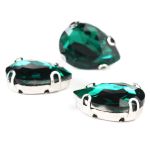 Хрустальные стразы в цапах формы капля, изумрудный 13х18 мм, 3 шт., АЦ009НН1318