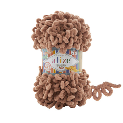 Пряжа Alize (Ализе) Puffy Fine / уп.5 мот. по 100 г, 14м, 261 светло-коричневый