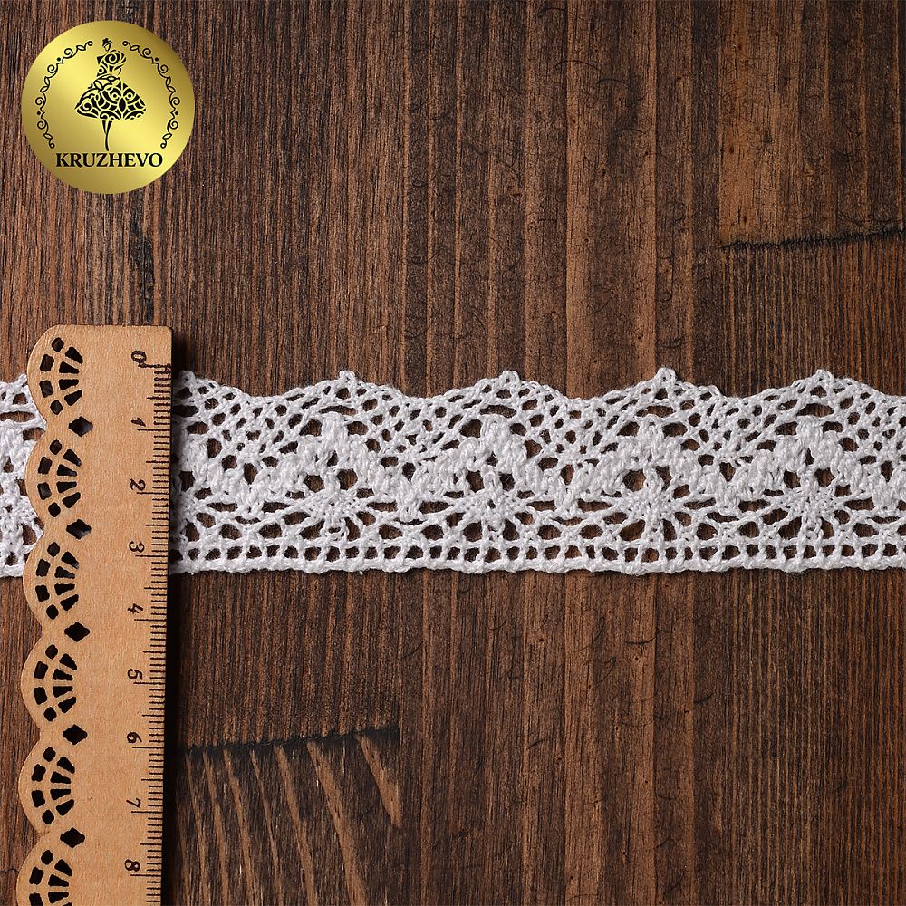 Кружево вязаное (тесьма) 32 мм, цв.02 белый, уп. 25 м, Kruzhevo
