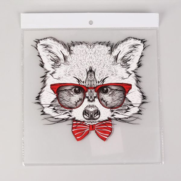 Термотрансфер енот в очках 16,5х19см 5 шт