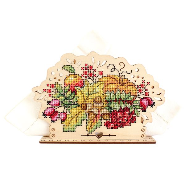Набор для вышивания нитками МП Студия, на дереве Салфетница. Осенний букет 11х16х5 см