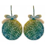 Набор для вышивания нитками Овен, Ёлочная игрушка. Зелёный шар 7,3х9см