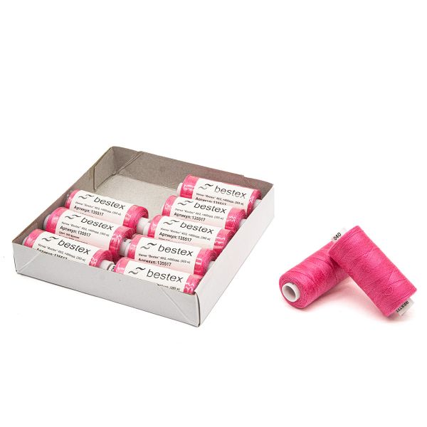 Нитки швейные бытовые Bestex 40/2, 365 м (400 ярд) / 10 кат., 040 фуксия