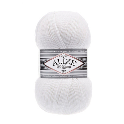 Пряжа Alize (Ализе) Superlana TIG / уп.5 мот. по 100 г, 570м, 055 белый А