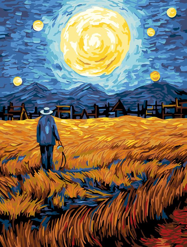 Картина по номерам Фрея PNB/PMC-295, Звездная ночь над полем, (цветной холст) 40х30 см