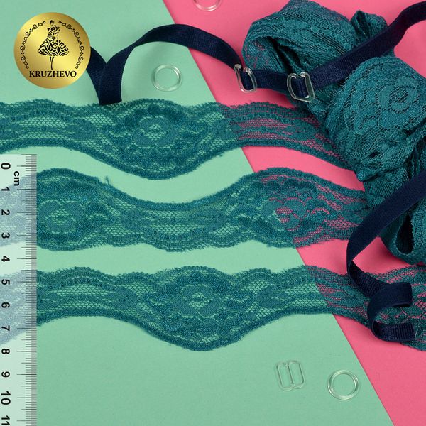 Кружево эластичное (стрейч) 37 мм, 270, цв.04 изумрудный уп. 18,3 м, Kruzhevo