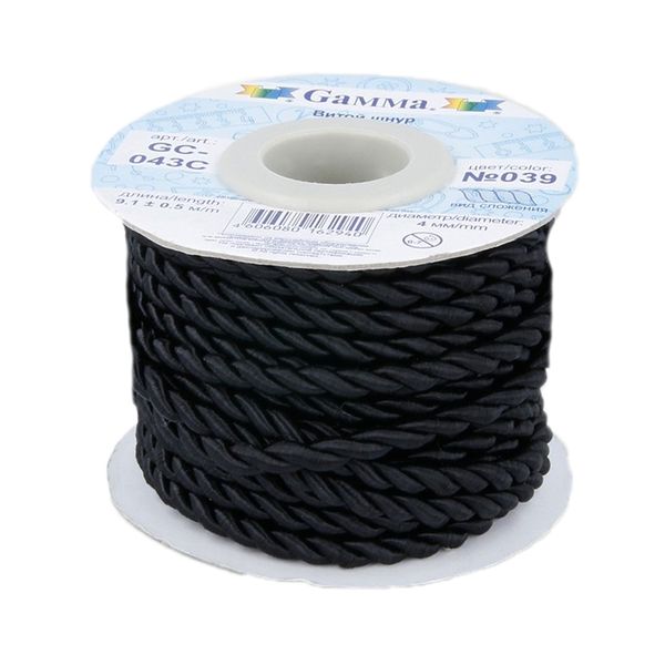 Шнур витой ⌀4.0 мм, 9.1 м, 039 черный, Gamma GC-043C