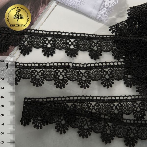 Кружево гипюр (плетёное) 25 мм, TR.3058A цв.2 черный, 9 м, Kruzhevo