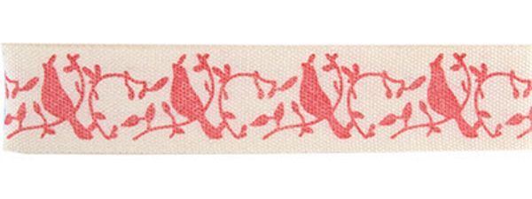 Лента хлопок с рисунком 16.0 мм / 5 шт по 3 метра, B8_026 Птица на ветке, CLP-161 Gamma