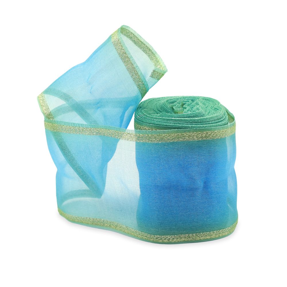 Лента для бантов 70.0 мм / 25 метров, с мет. краем, голубой, С3502