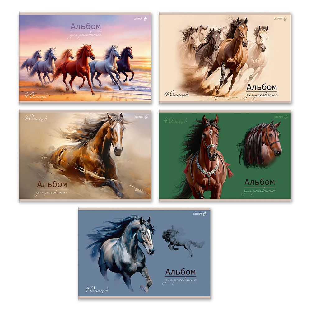 Альбом для рисования 100 г/м², A4 29.5х20.2 см, 40 л. на скобе 5 шт, 01715 Грация и сила, Светоч А258