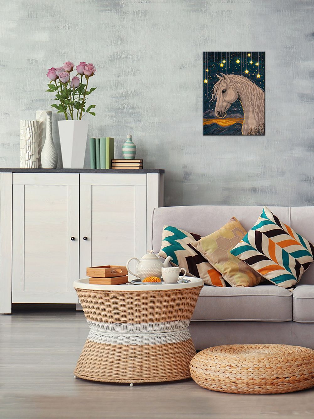 Кристальная (алмазная) мозаика Фрея ALDD-315, на подрамнике, Лунный конь (со светодиодами), 30х40 см