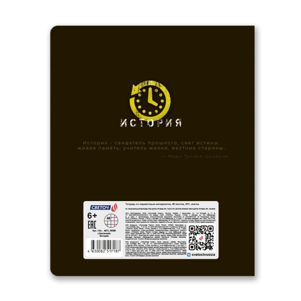 Тетрадь со справочным материалом Эволюция, глянцевая ламинация, A5+ 48 л. на скобе 65 г/м², белизна 100%, 10 шт, клетка, 00880 История, Светоч 48Т5